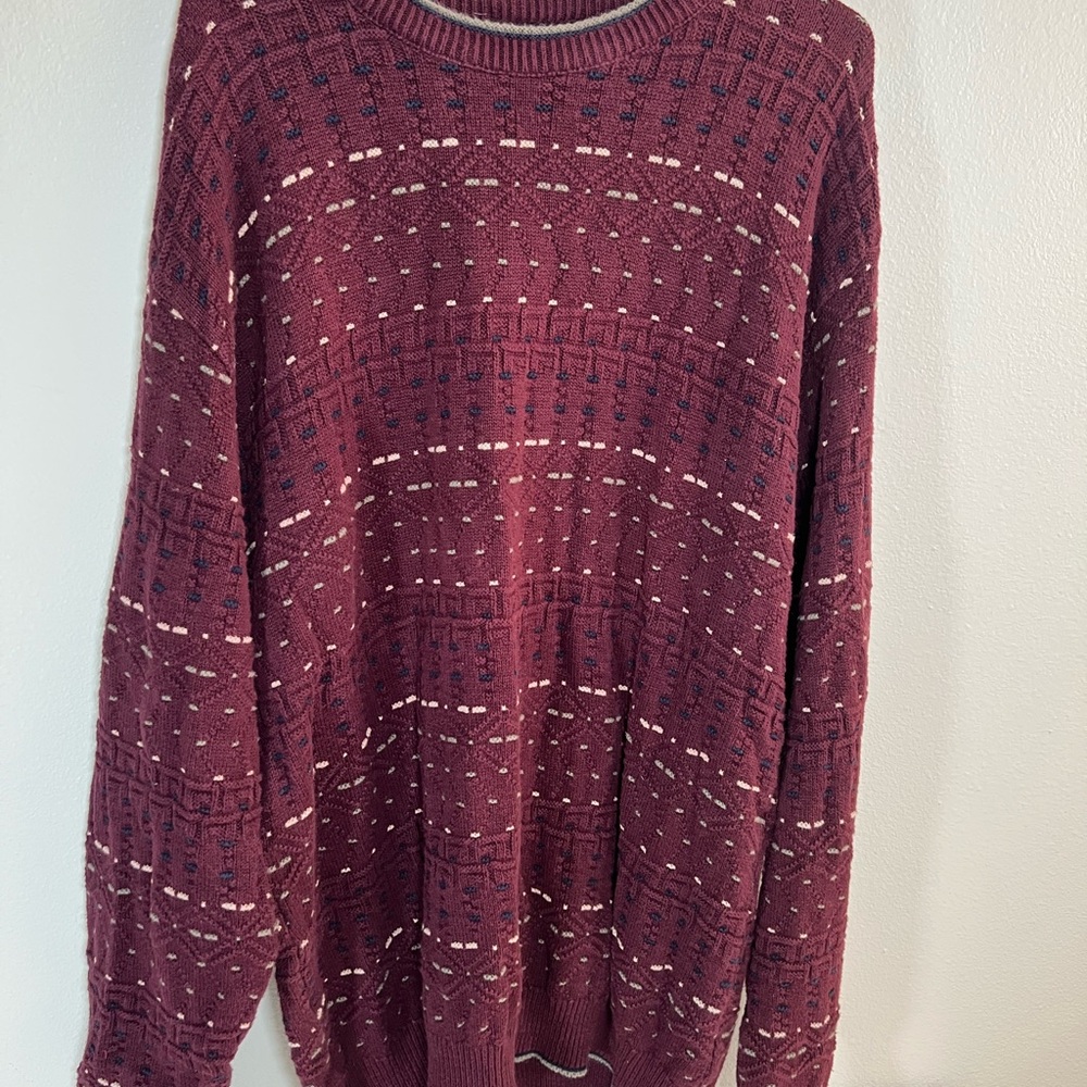 Vintage 90s Isle of‎ Cotton Men's Burgundy Sweater grandpacore XLT